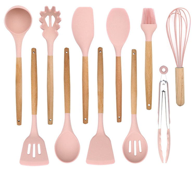 Trill wooden handle silicone kitchen utensils and appliances with paragraph 11 suit titanium silicone baking tools wooden spatula kitchenware barrel